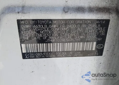 2014 Lexus Is 250 из США, поврежденный, VIN JTHBF1D2XE5035789